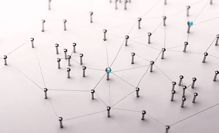 Pins connected on map to represent VPN and routing.