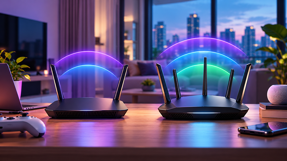 comparison image showing the bands of dual-band wi-fi 7 router vs triband wi-fi 7 router