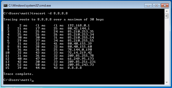 Trace route test to test your latency for gaming